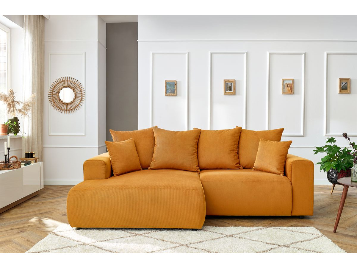 Canapé d'angle fixe ENJOY Velours côtelé jaune angle gauche BOBOCHIC 3 places - Vue supplémentaire 3