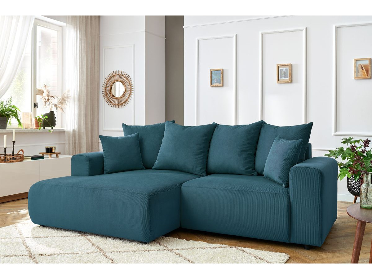 Canapé d'angle fixe ENJOY Velours côtelé bleu foncé angle gauche BOBOCHIC 3 places - Vue supplémentaire 3