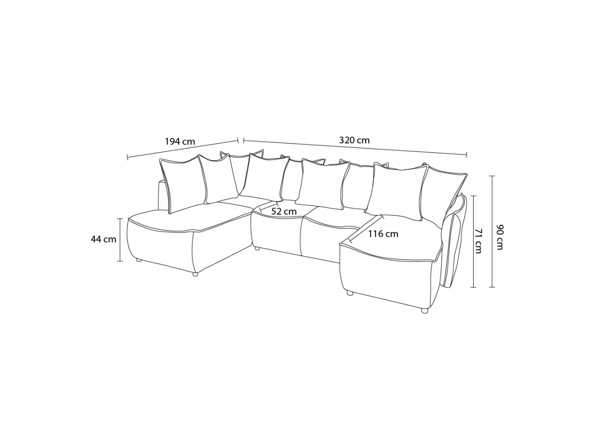 Canapé d'angle fixe EVEREST tissu chiné - Orange - Angle droit - 10 coussins