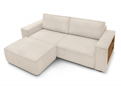 Canapé droit convertible coffre tablette NIHAD velours côtelé avec pouf