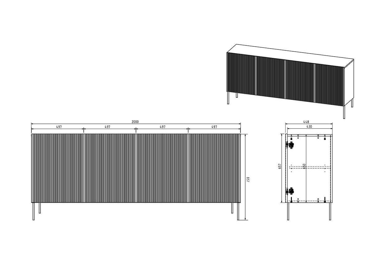 KASHA 3-deurs dressoir 150 cm Zwarte poten