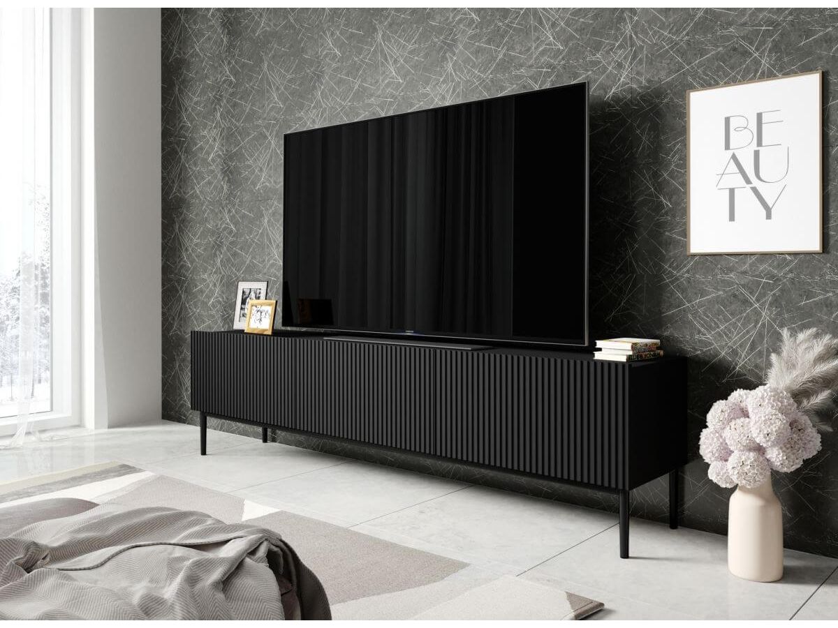 Meuble TV 200 cm KASHA pieds noirs