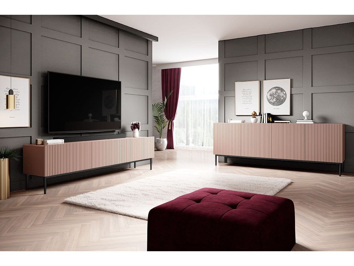 KASHA 200 cm TV-meubel met zwarte poten