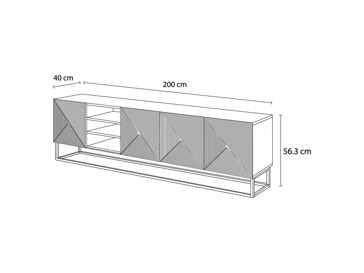 ALICE 200 cm TV-meubel met nissen en metalen poten
