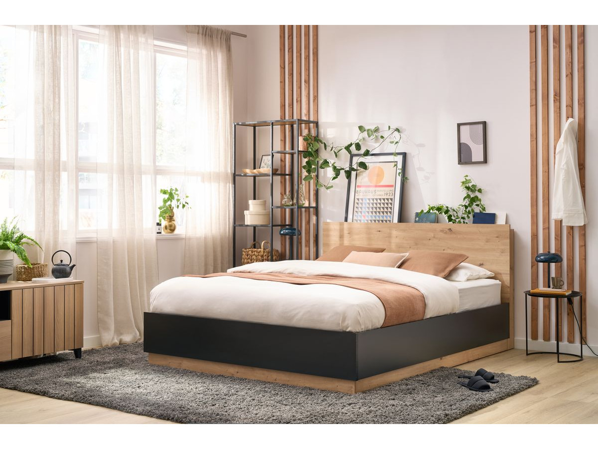 Lit coffre sommier et tête de lit inclus ZENITA