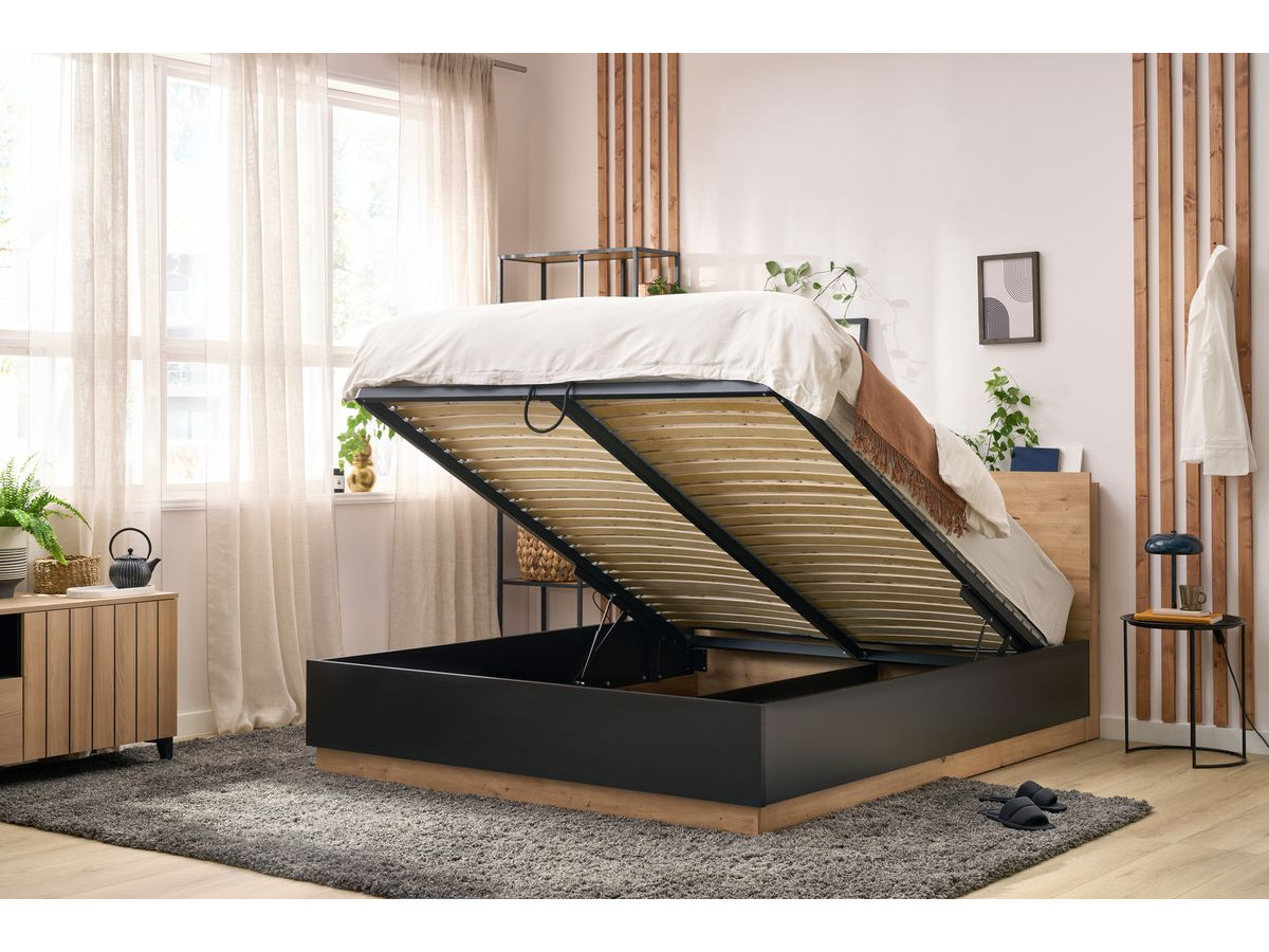 Lit coffre sommier et tête de lit inclus ZENITA