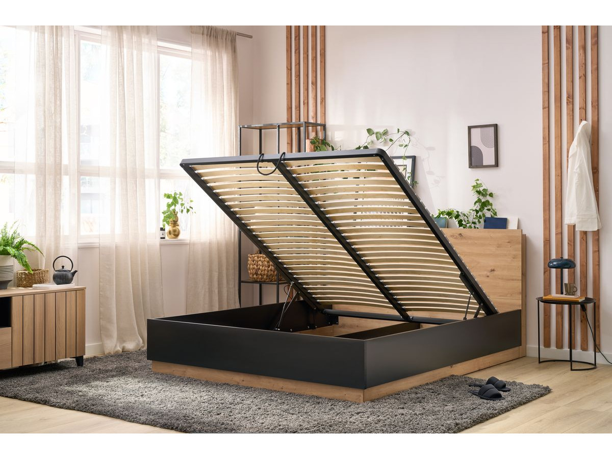 Lit coffre sommier et tête de lit inclus ZENITA