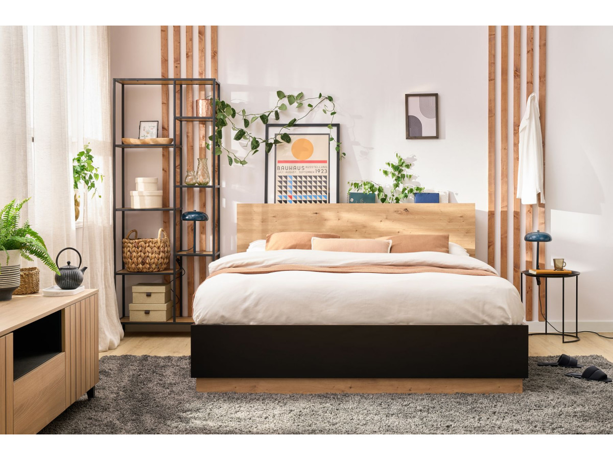 zenita opbergbed, inclusief onderstel en hoofdeinde gekleurd eiken en zwart