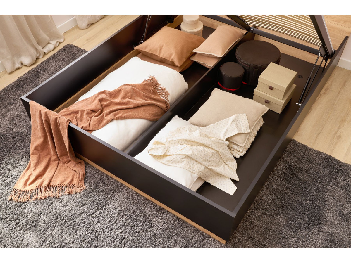 Lit coffre sommier et tête de lit inclus ZENITA