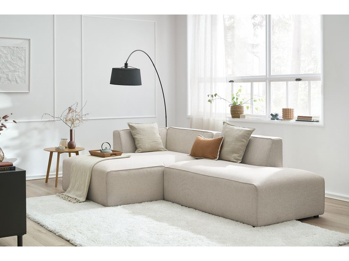 Canapé d'angle fixe modulable MEGEVE tissu lisse