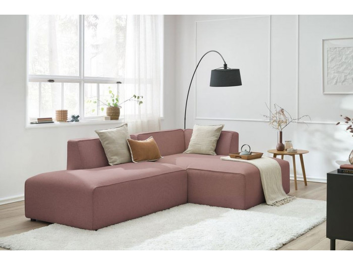 Canapé d'angle fixe modulable MEGEVE tissu lisse