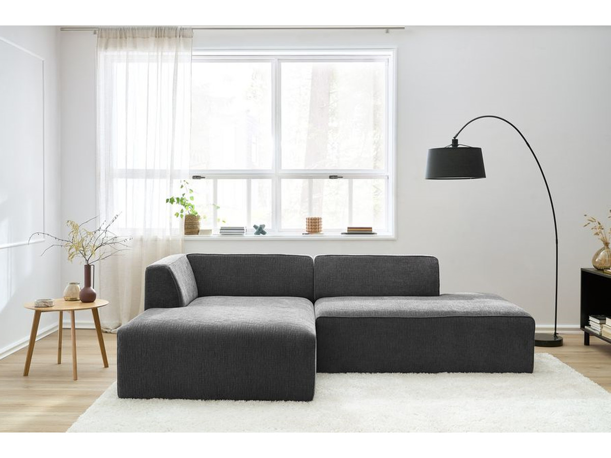 Canapé d'angle fixe MEGEVE tissu texturé gris foncé angle gauche BOBOCHIC 4 places - Vue supplémentaire 3