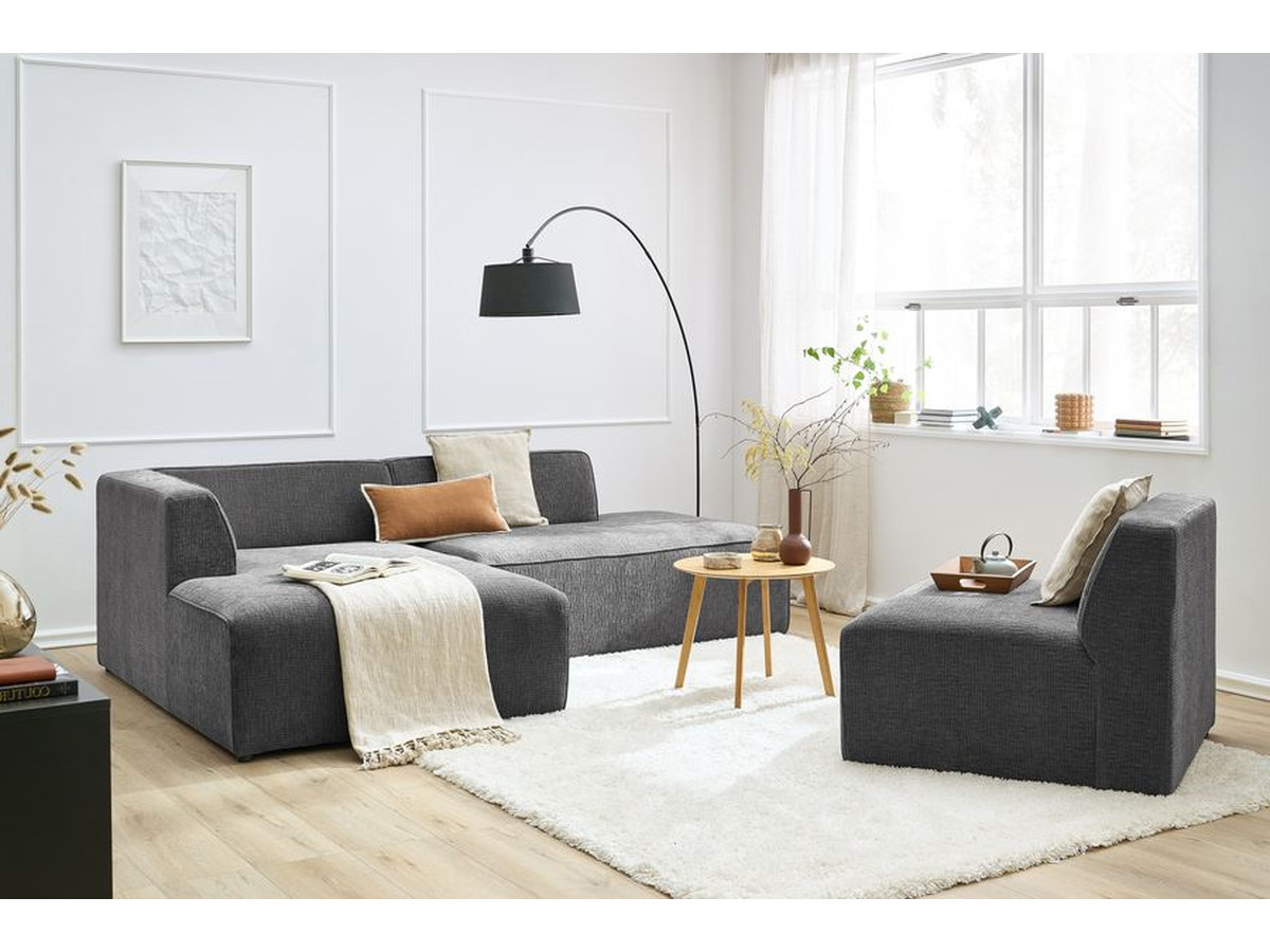 Canapé d'angle fixe EVEREST tissu chiné - Orange - Angle droit - 10 coussins