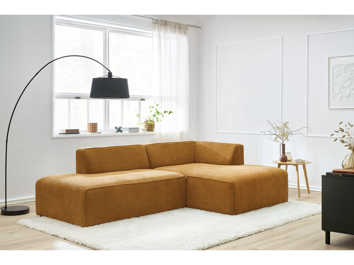 Canapé d'angle fixe modulable MEGEVE tissu texturé | BOBOCHIC®
