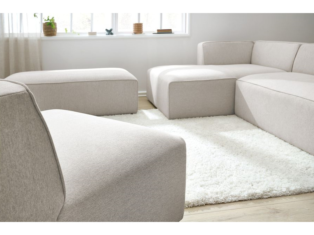 Canapé d'angle fixe modulable MEGEVE tissu chiné avec 1 chauffeuse et 1 pouf