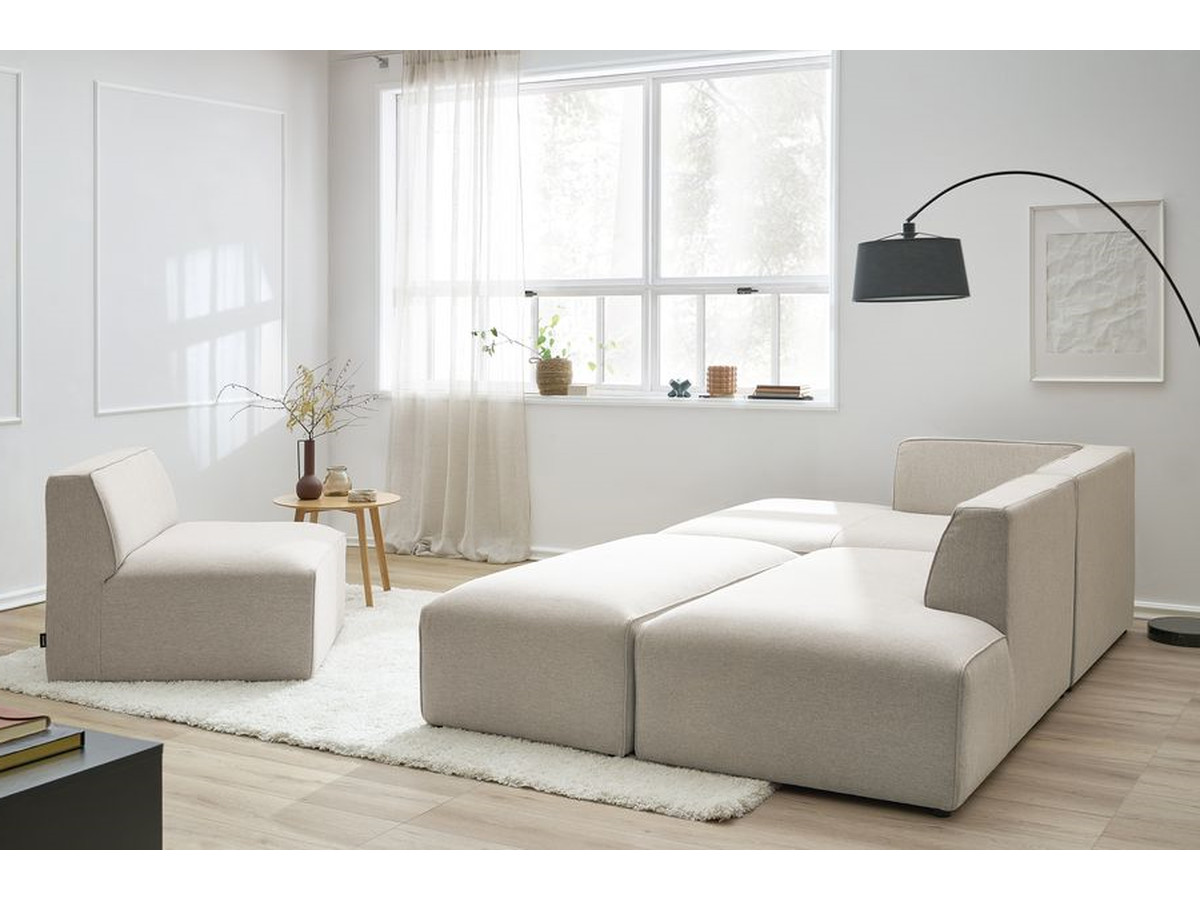 Canapé d'angle fixe modulable MEGEVE tissu chiné avec 1 chauffeuse et 1 pouf