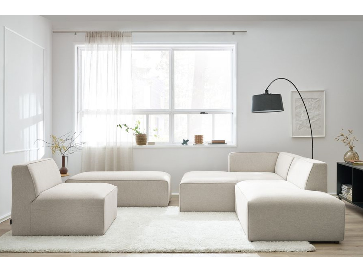 Canapé d'angle fixe modulable MEGEVE tissu chiné avec 1 chauffeuse et 1 pouf