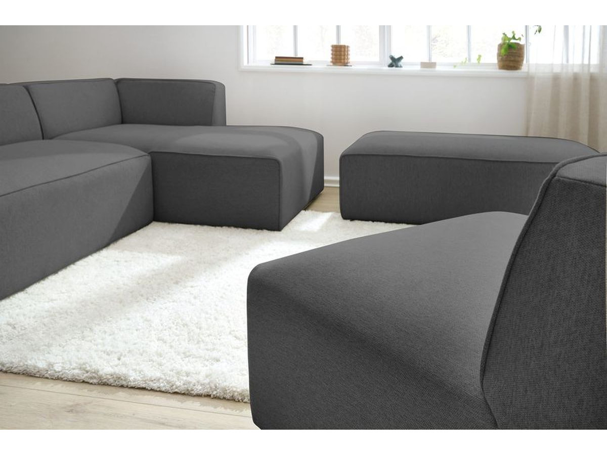 MEGEVE modulaire vaste hoekbank in gemêleerde stof met 1 fauteuil en 1 poef