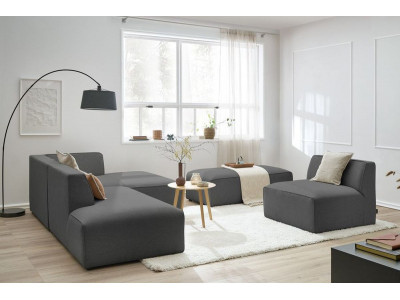 Canapé d'angle fixe modulable MEGEVE tissu chiné avec 1 chauffeuse et 1 pouf