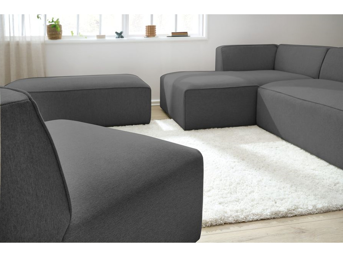 Canapé d'angle fixe EVEREST tissu chiné - Orange - Angle droit - 10 coussins