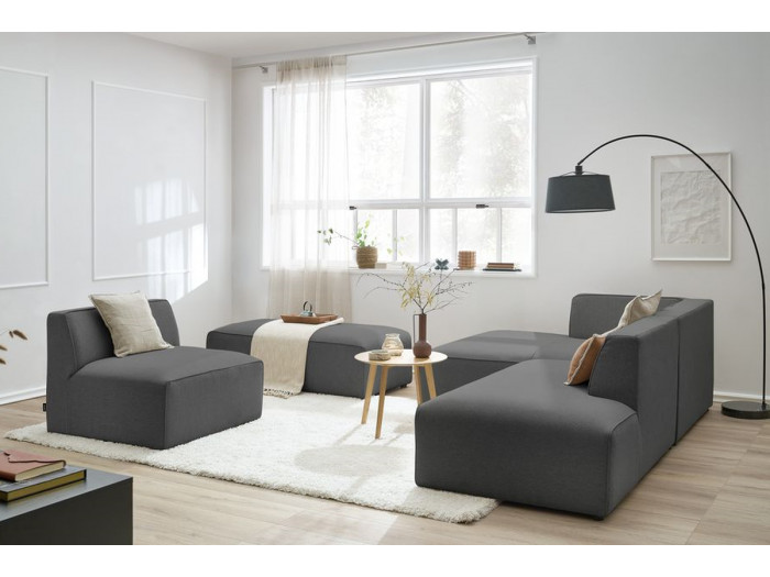 Canapé d'angle fixe modulable MEGEVE tissu chiné avec 1 chauffeuse et 1 pouf