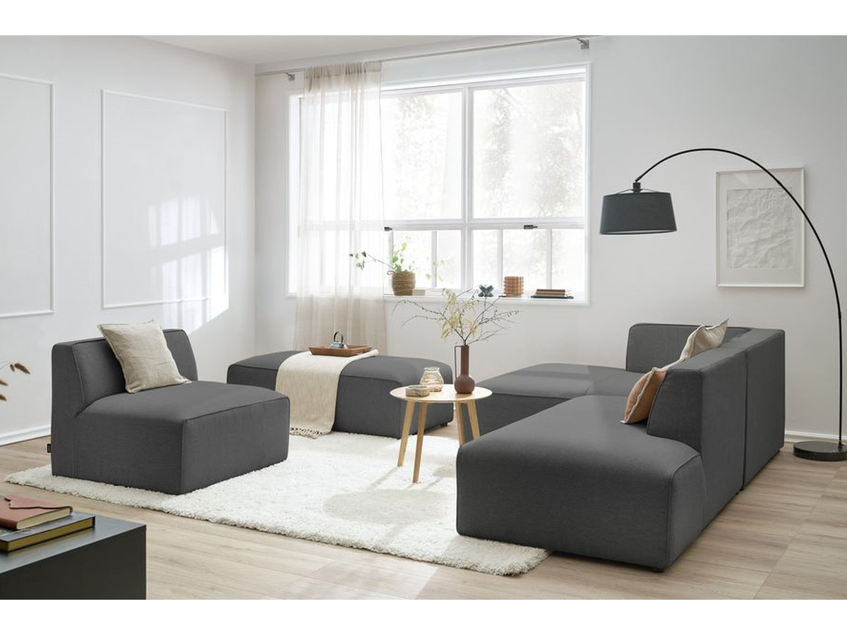 Canapé d'angle fixe EVEREST tissu chiné - Orange - Angle droit - 10 coussins