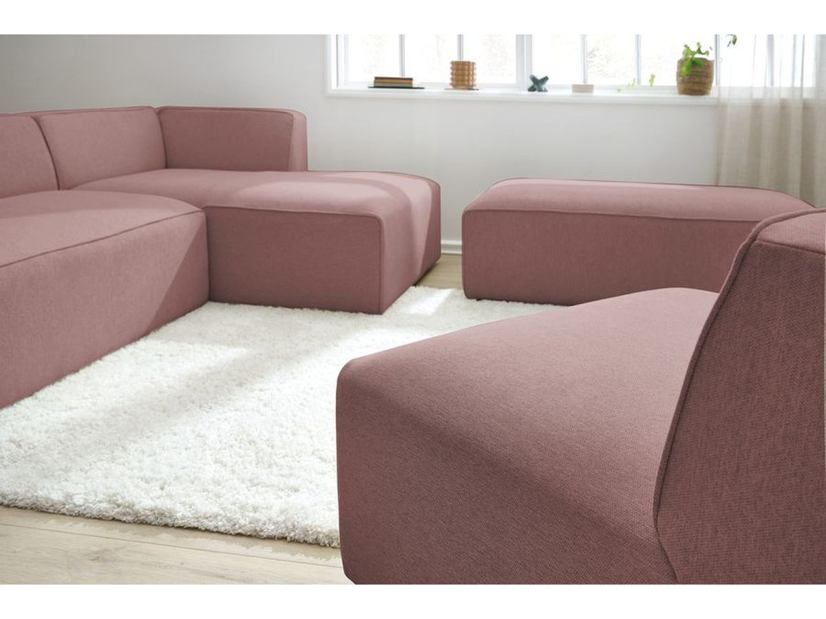 Canapé d'angle fixe modulable MEGEVE tissu chiné avec 1 chauffeuse et 1 pouf