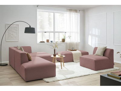 Canapé d'angle fixe modulable MEGEVE tissu chiné avec 1 chauffeuse et 1 pouf