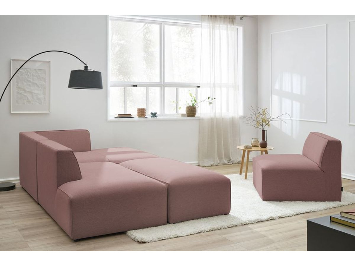 Canapé d'angle fixe modulable MEGEVE tissu chiné avec 1 chauffeuse et 1 pouf