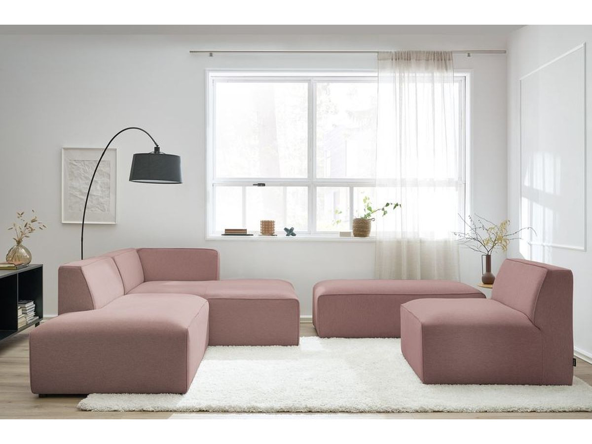 Canapé d'angle fixe modulable MEGEVE tissu chiné avec 1 chauffeuse et 1 pouf
