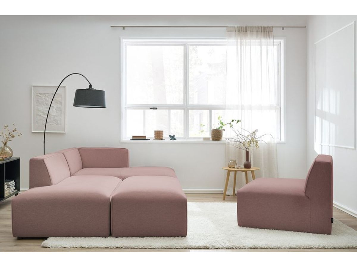 Canapé d'angle fixe modulable MEGEVE tissu chiné avec 1 chauffeuse et 1 pouf