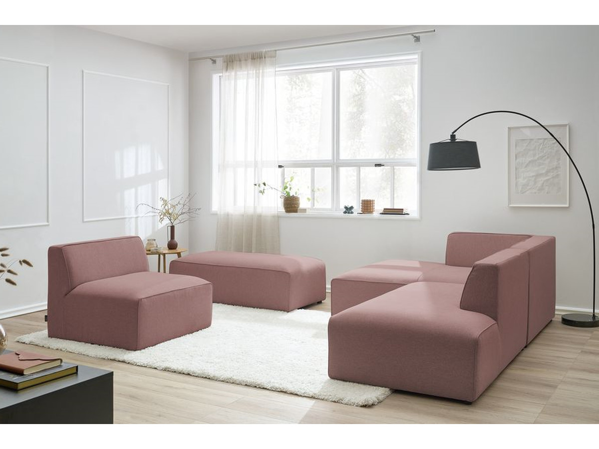 Canapé d'angle fixe modulable MEGEVE tissu chiné avec 1 chauffeuse et 1 pouf rose angle gauche BOBOCHIC 6 places - Vue supplémentaire 3