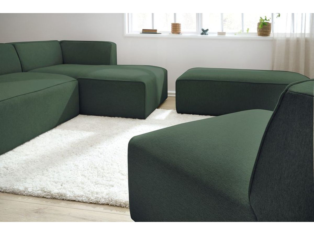 Canapé d'angle fixe modulable MEGEVE tissu chiné avec 1 chauffeuse et 1 pouf