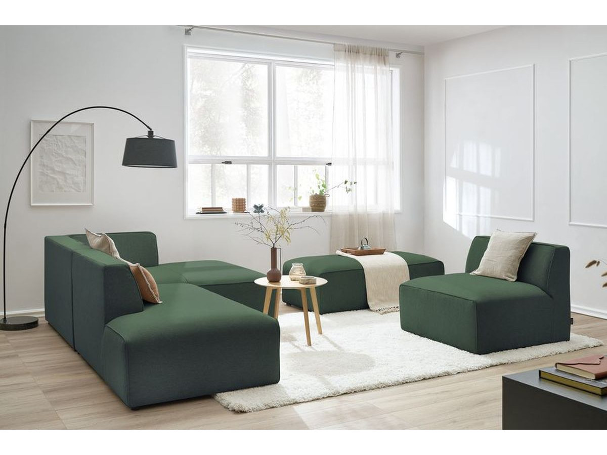 Canapé d'angle fixe modulable MEGEVE tissu chiné avec 1 chauffeuse et 1 pouf