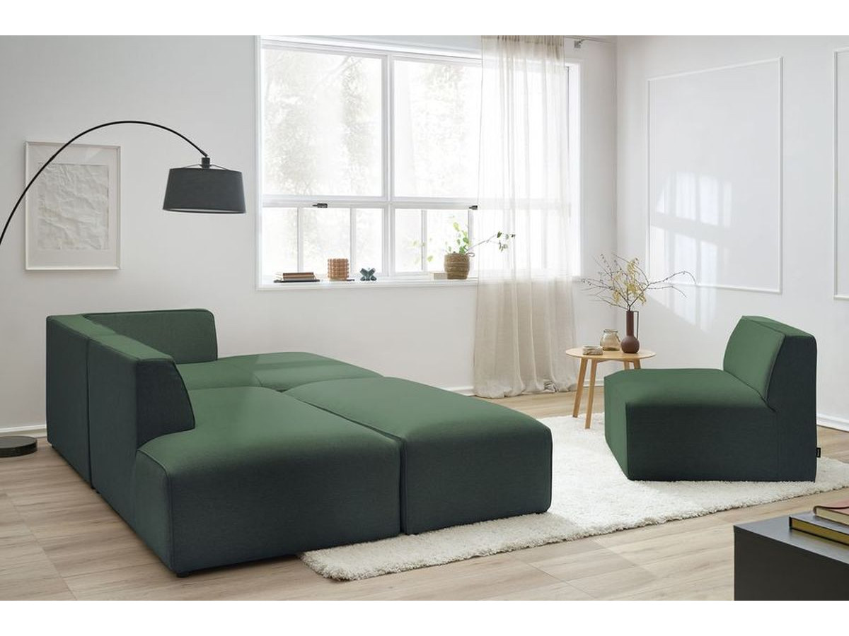 Canapé d'angle fixe modulable MEGEVE tissu chiné avec 1 chauffeuse et 1 pouf