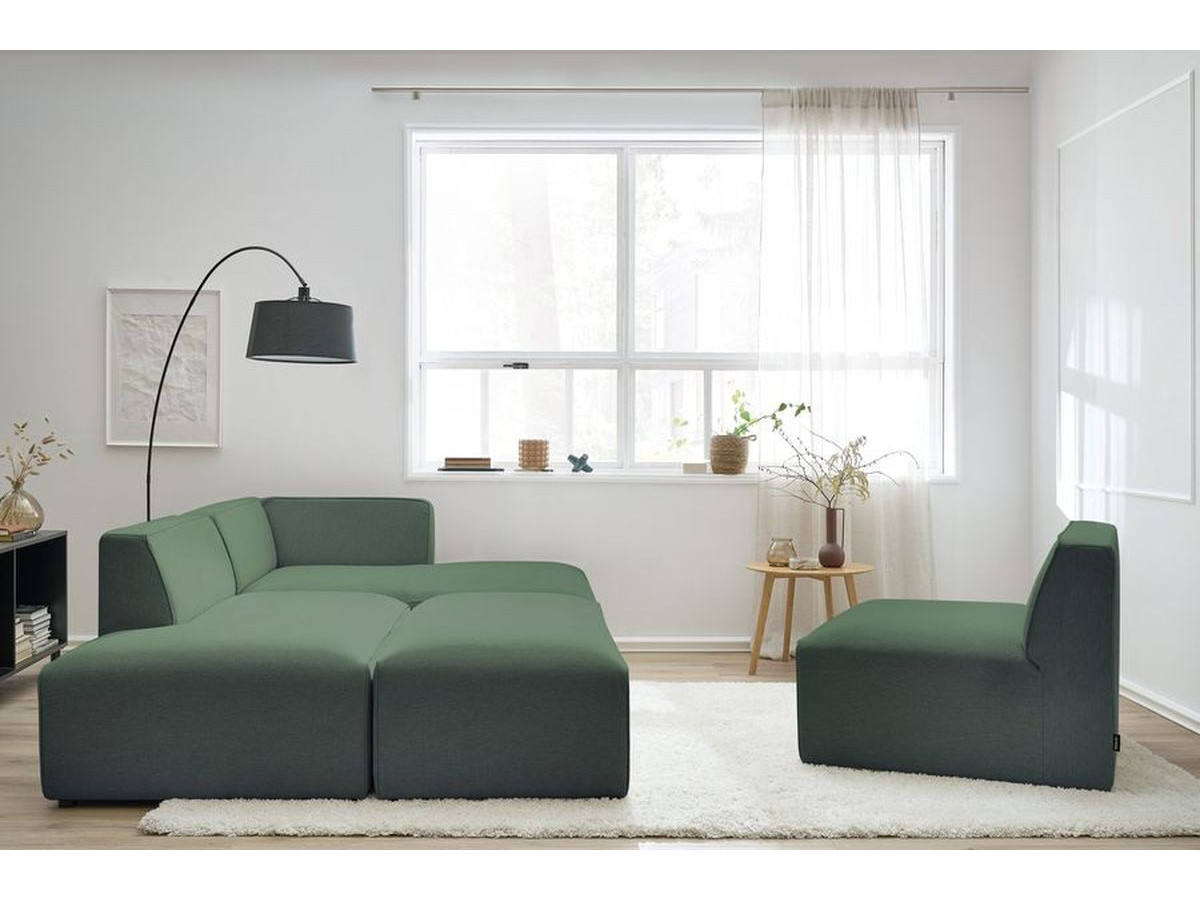 Canapé d'angle fixe modulable MEGEVE tissu chiné avec 1 chauffeuse et 1 pouf