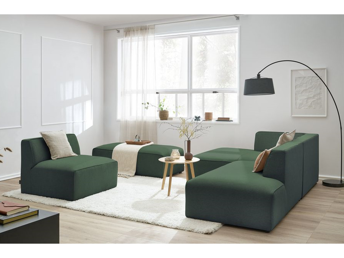 Canapé d'angle fixe modulable MEGEVE tissu chiné avec 1 chauffeuse et 1 pouf