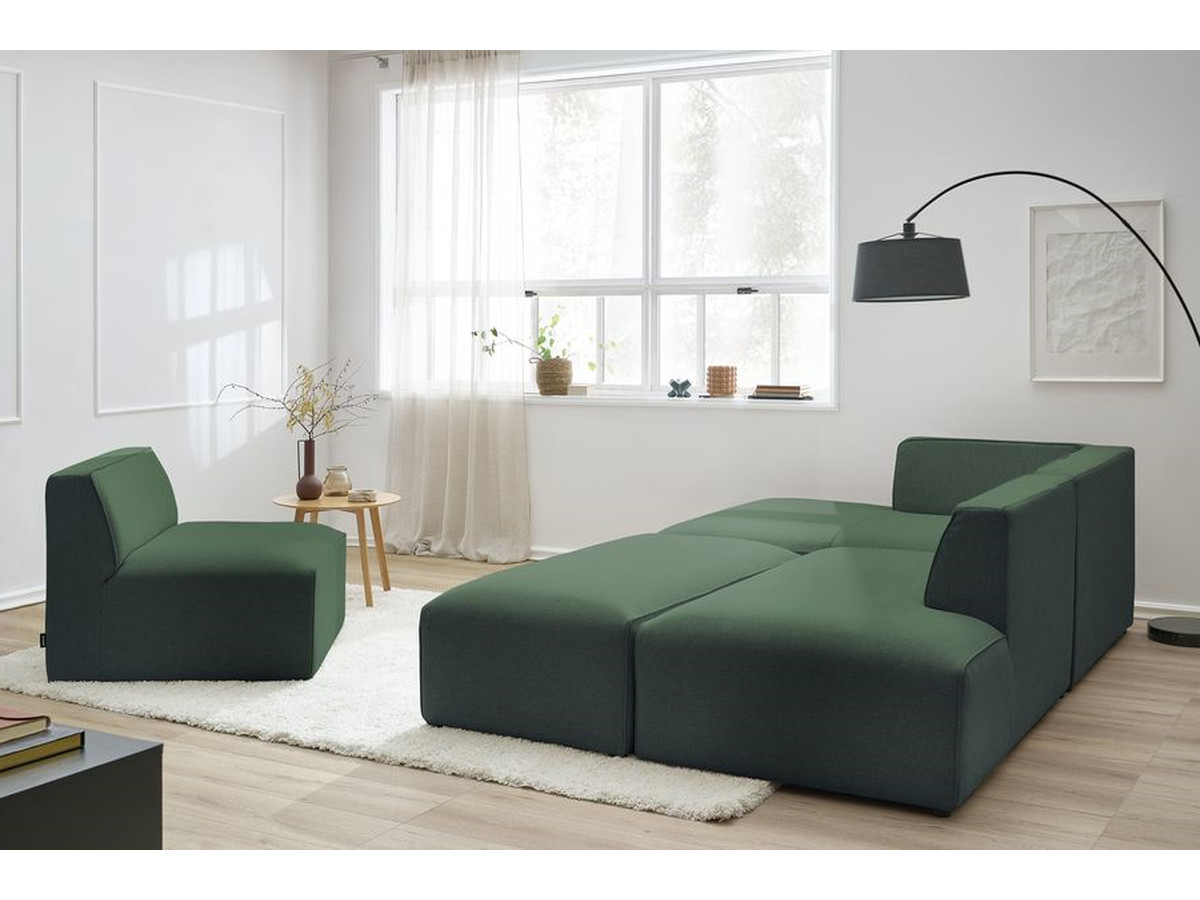 Canapé d'angle fixe modulable MEGEVE tissu chiné avec 1 chauffeuse et 1 pouf