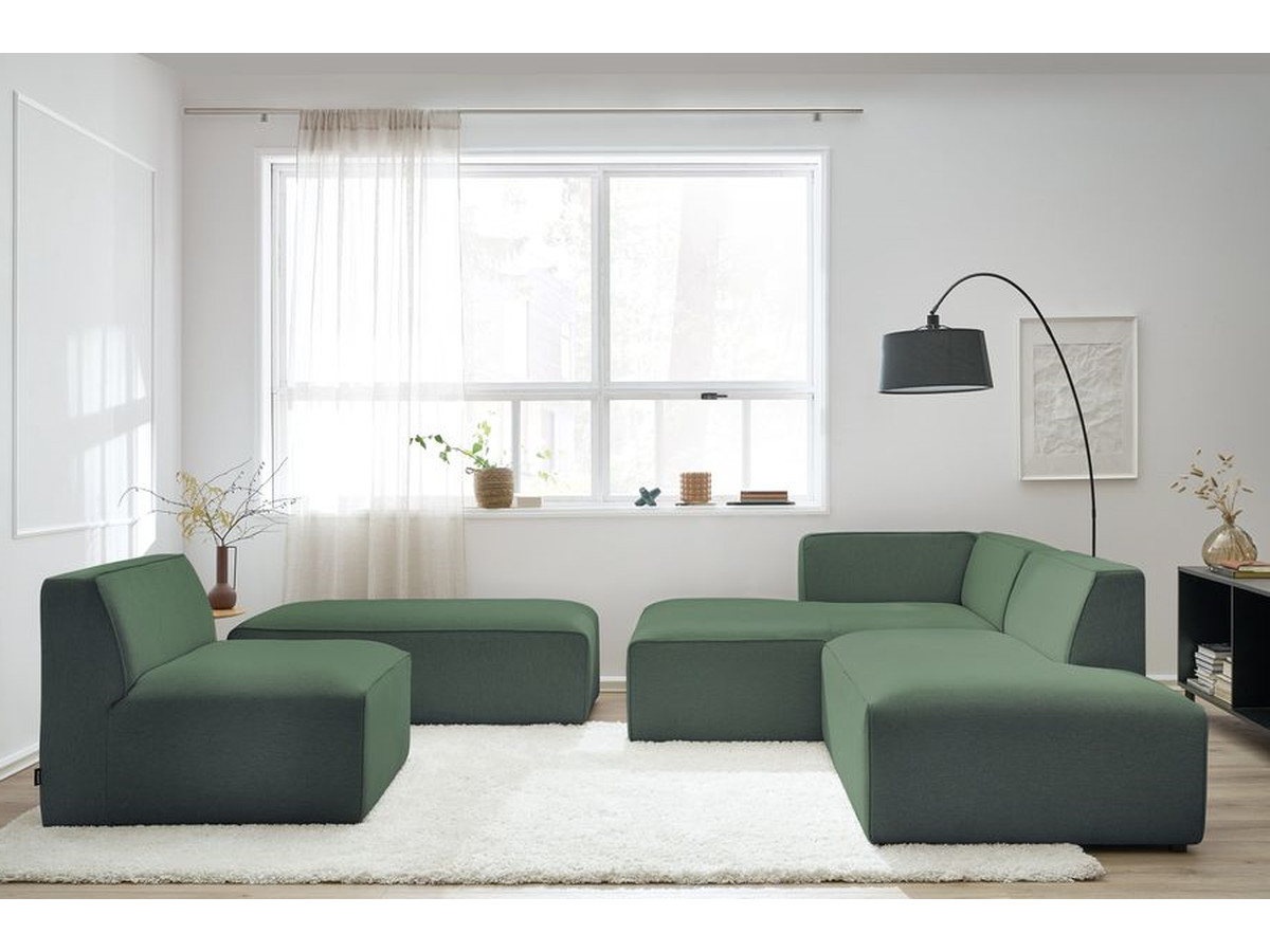 Canapé d'angle fixe modulable MEGEVE tissu chiné avec 1 chauffeuse et 1 pouf