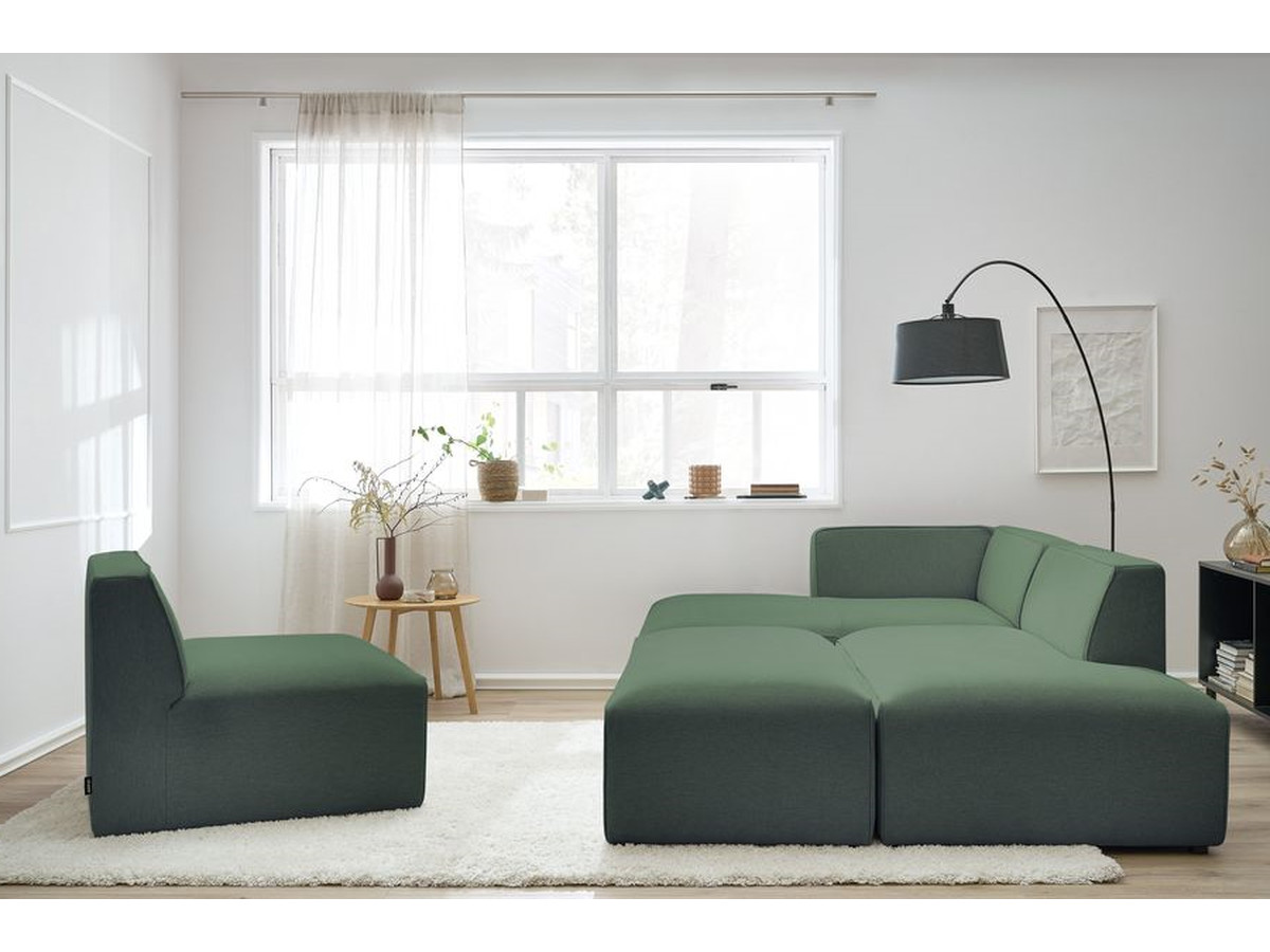 Canapé d'angle fixe modulable MEGEVE tissu chiné avec 1 chauffeuse et 1 pouf
