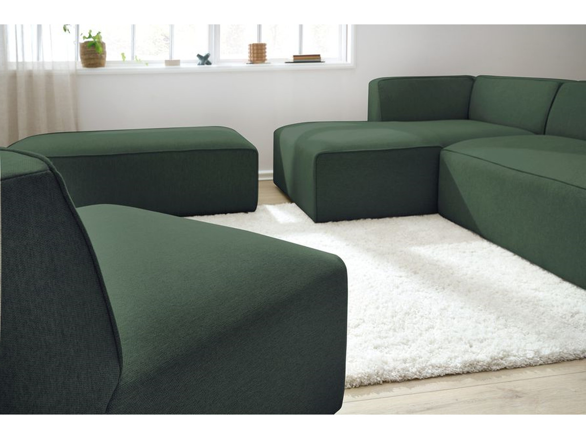 Canapé d'angle fixe modulable MEGEVE tissu chiné avec 1 chauffeuse et 1 pouf