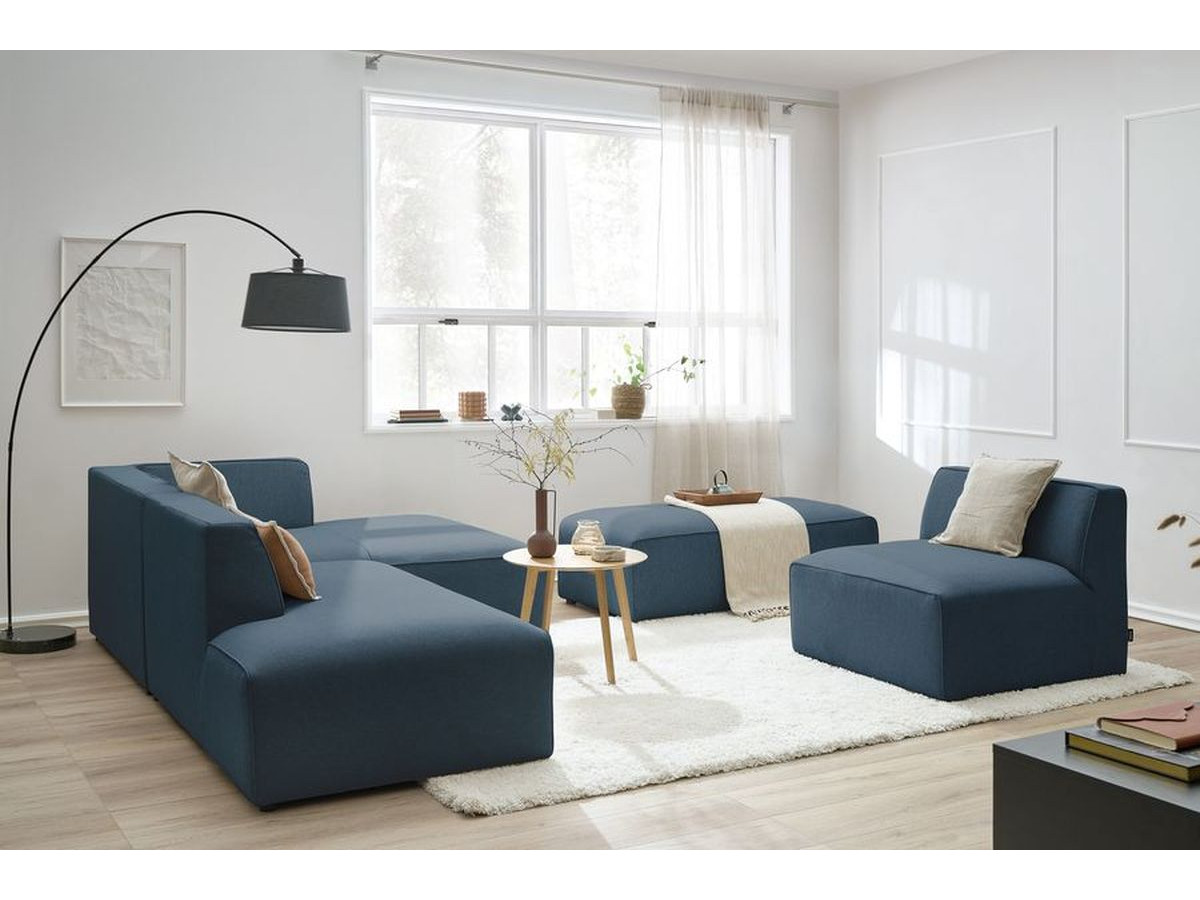 Canapé d'angle fixe modulable MEGEVE tissu chiné avec 1 chauffeuse et 1 pouf