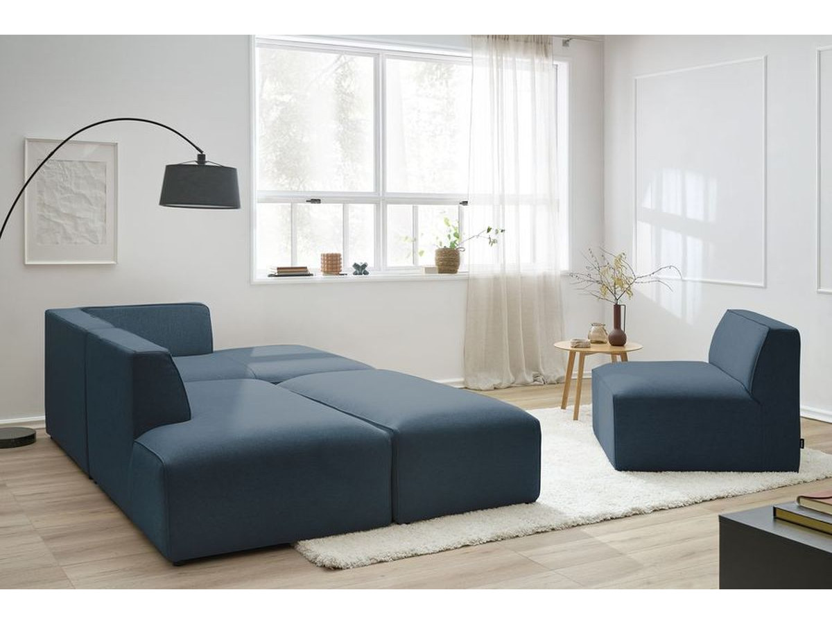 Canapé d'angle fixe modulable MEGEVE tissu chiné avec 1 chauffeuse et 1 pouf