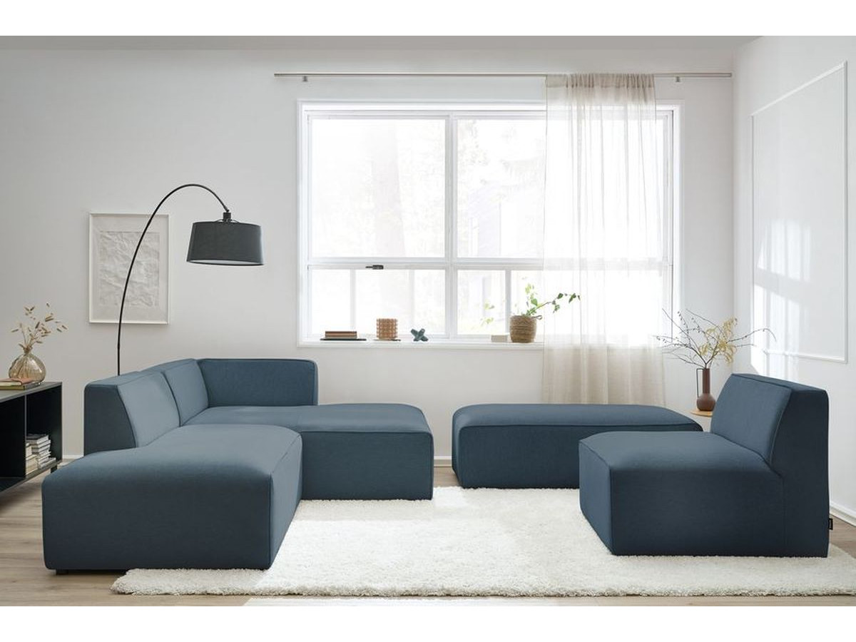 MEGEVE modulaire vaste hoekbank in gemêleerde stof met 1 fauteuil en 1 poef