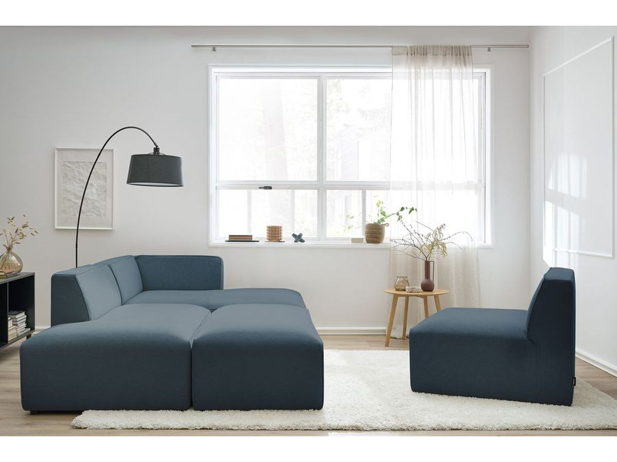Canapé d'angle fixe modulable MEGEVE tissu chiné avec 1 chauffeuse et 1 pouf