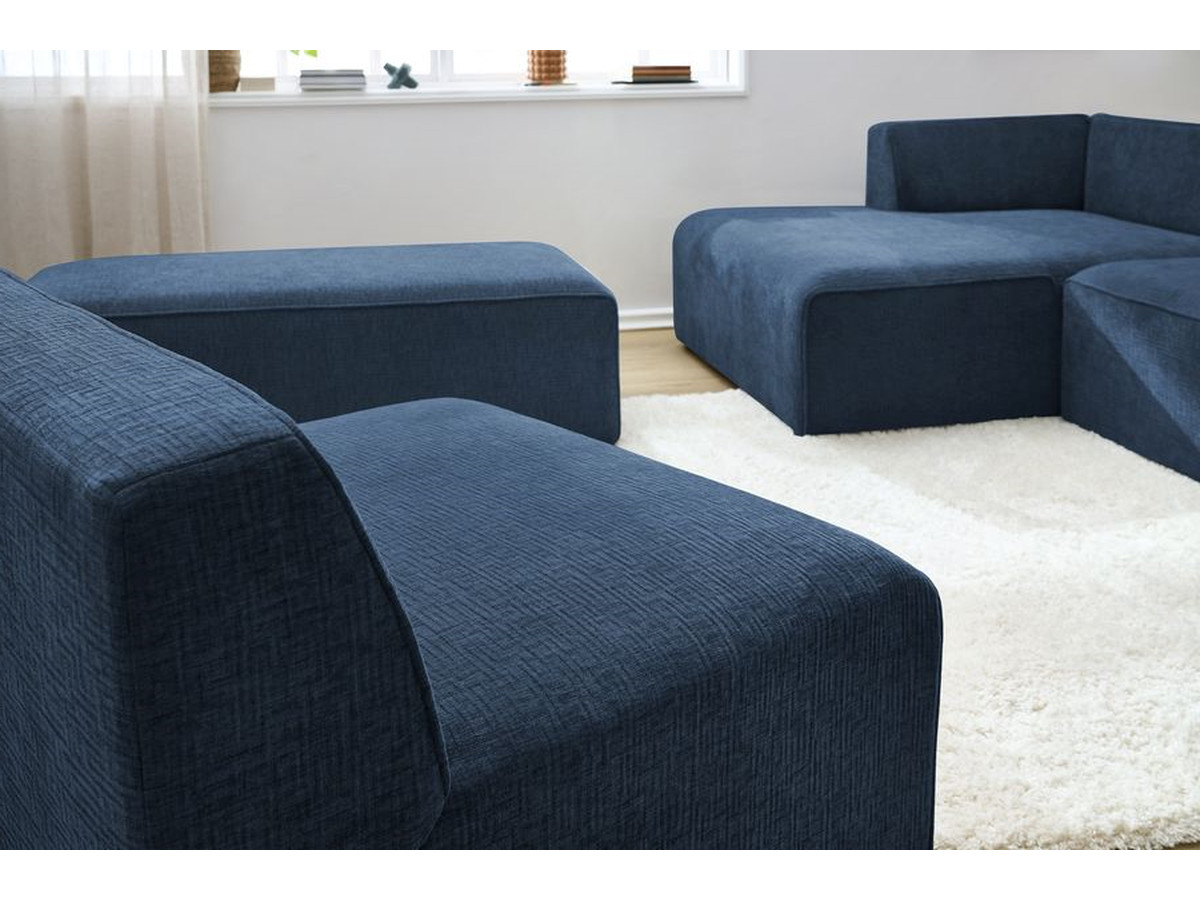 Canapé d'angle fixe modulable MEGEVE tissu texturé avec 1 chauffeuse et 1 pouf