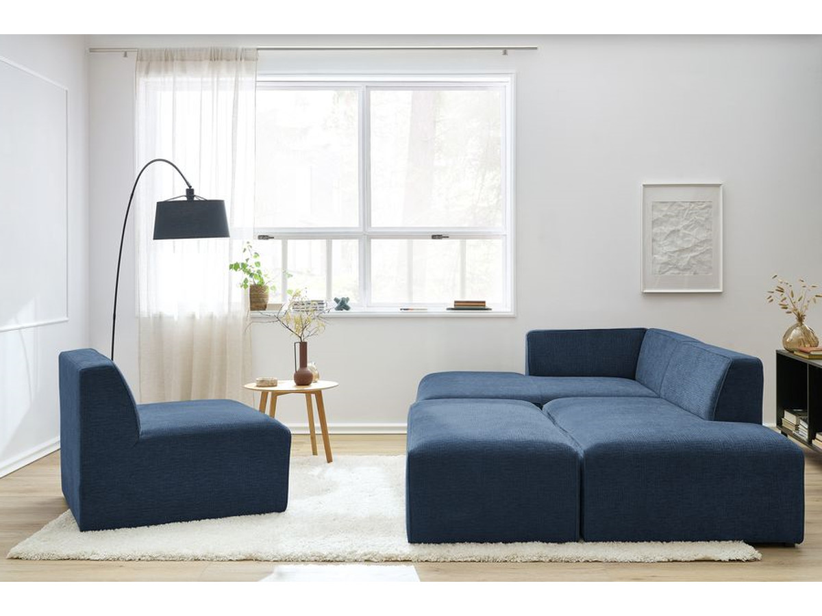 Canapé d'angle fixe modulable MEGEVE tissu texturé avec 1 chauffeuse et 1 pouf