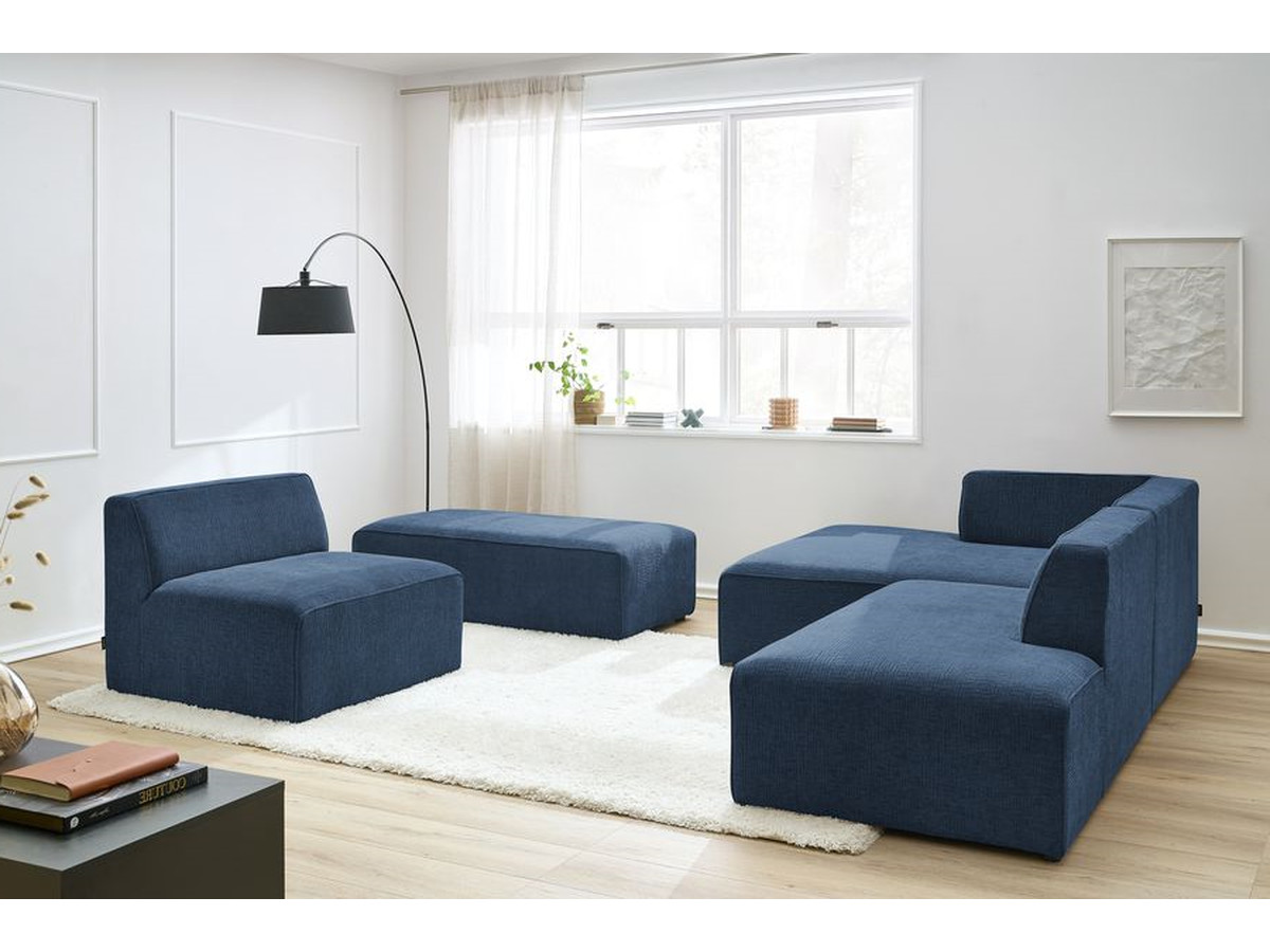 Canapé d'angle fixe modulable MEGEVE tissu texturé avec 1 chauffeuse et 1 pouf