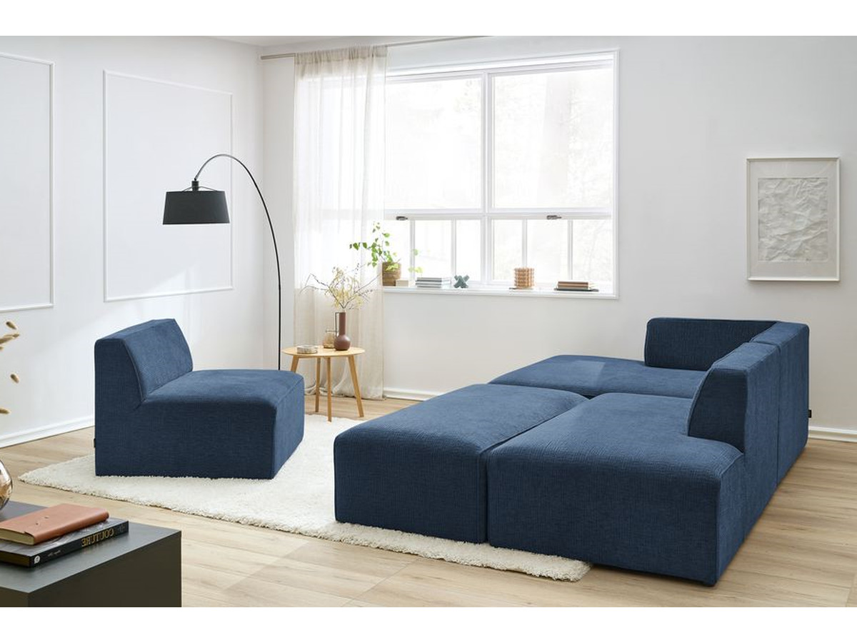 Canapé d'angle fixe modulable MEGEVE tissu texturé avec 1 chauffeuse et 1 pouf