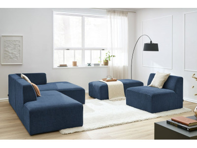 Canapé d'angle fixe modulable MEGEVE tissu texturé avec 1 chauffeuse et 1 pouf